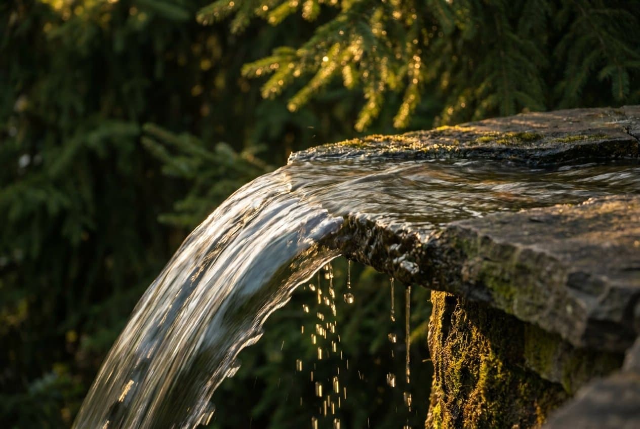 Representative concept: water moving through a garden feature and irrigation line.