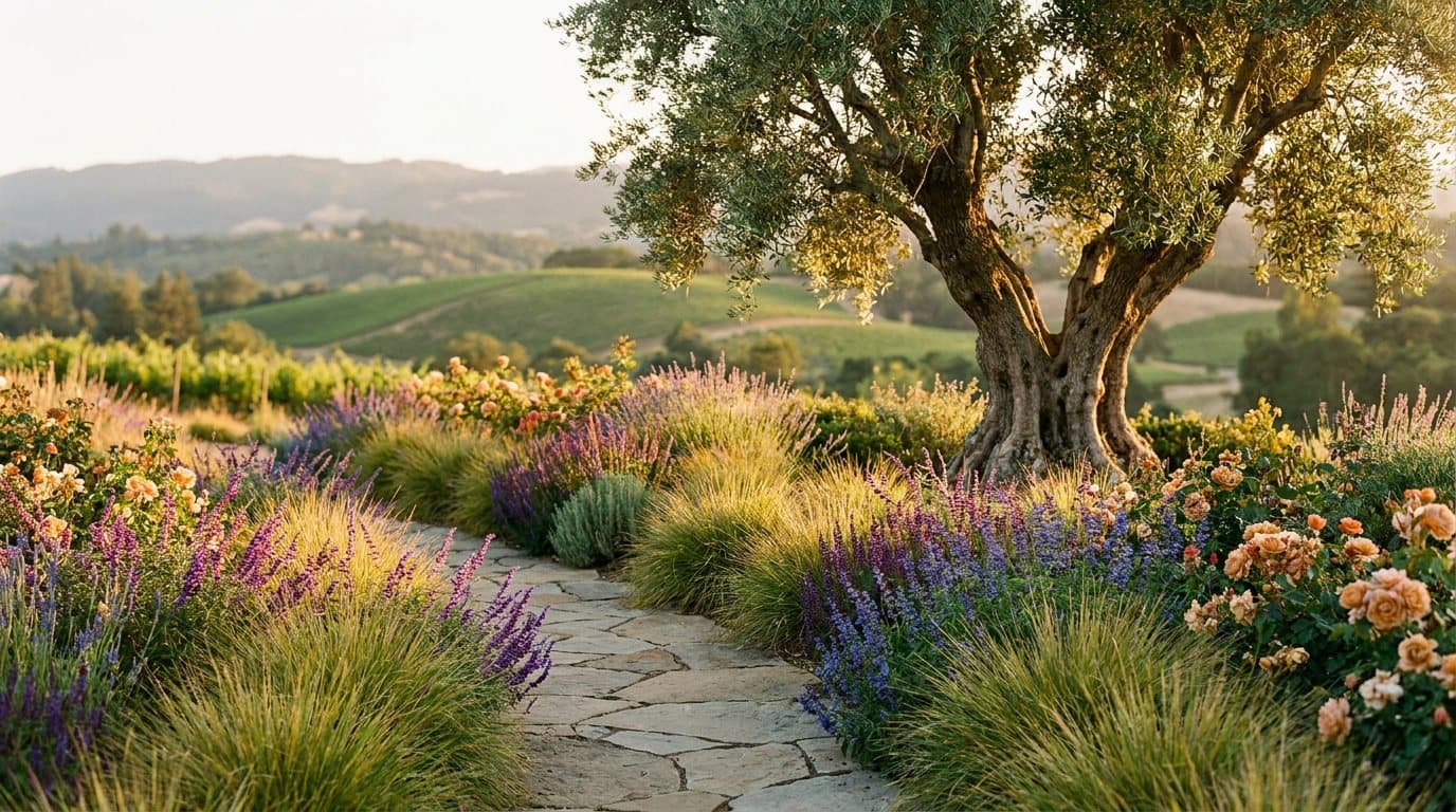 Representative Sonoma County landscape concept: planting, outdoor living, and open North Bay sky.