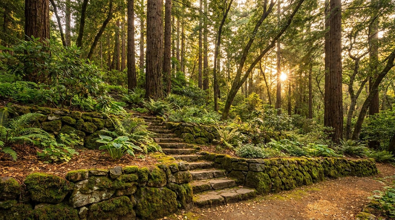 Representative Marin County landscape concept: planting, outdoor living, and open North Bay sky.