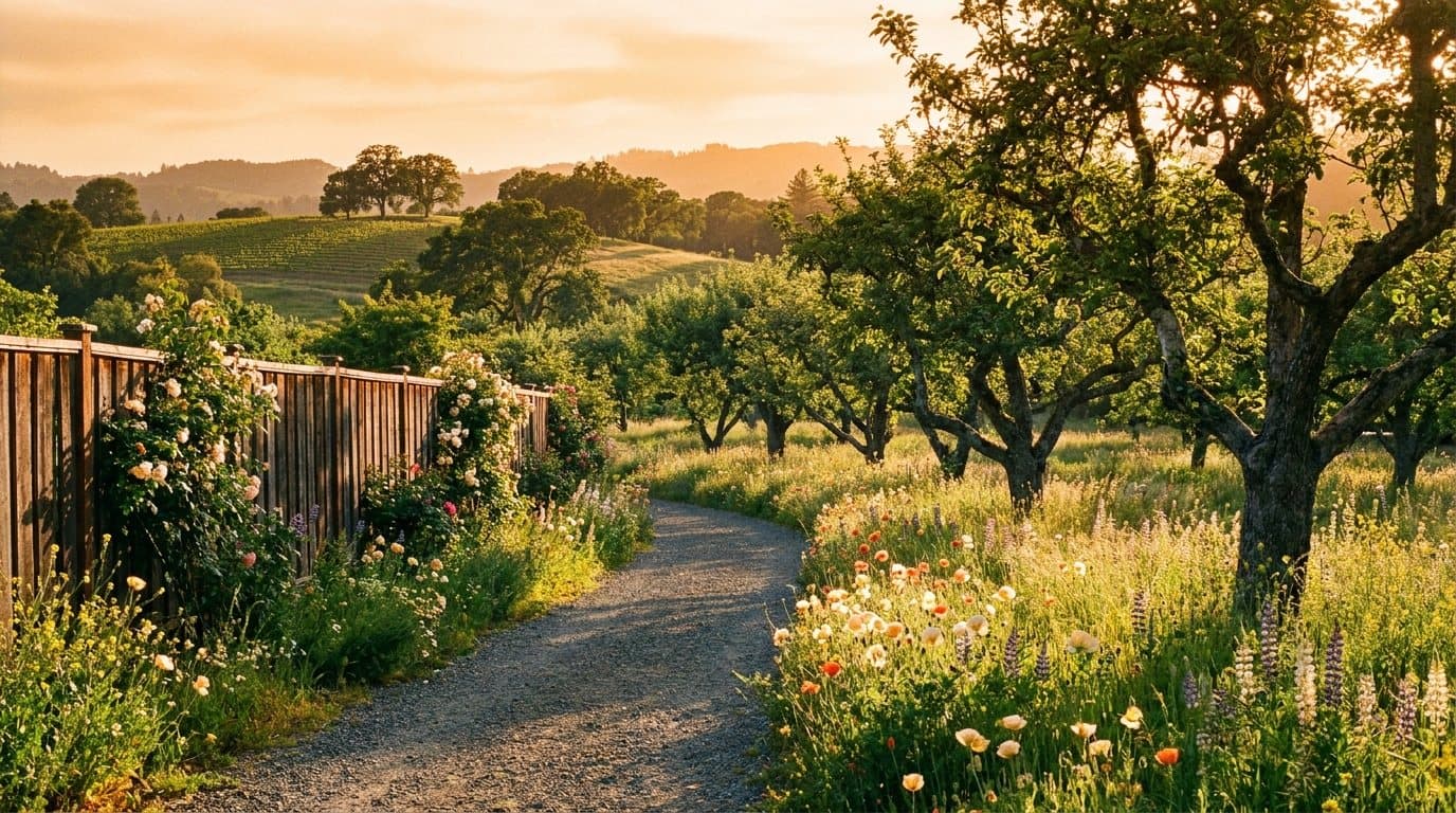 Representative Sonoma County landscape concept: planting, outdoor living, and open North Bay sky.