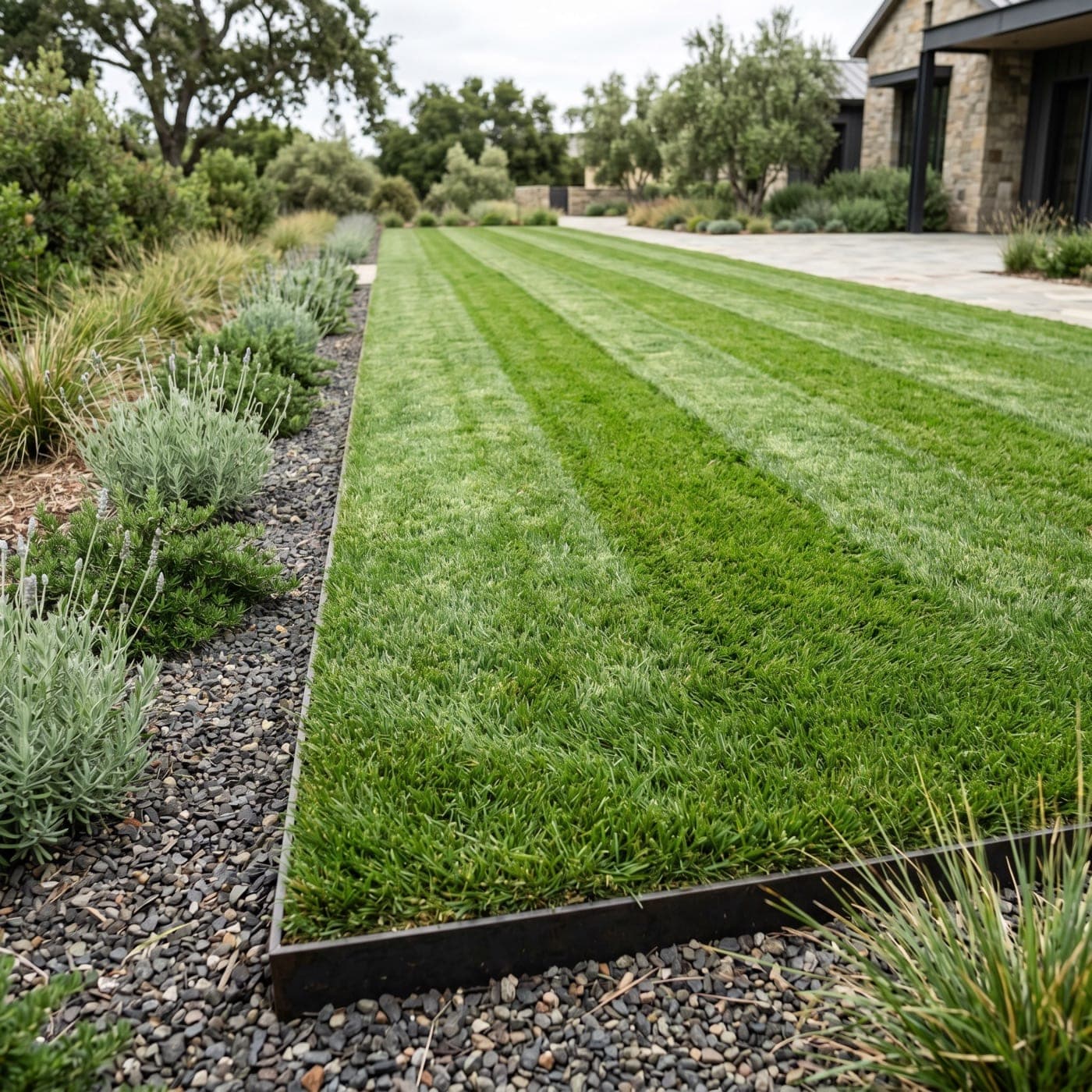 Commercial turf with precise mowing lines and finished lawn texture.