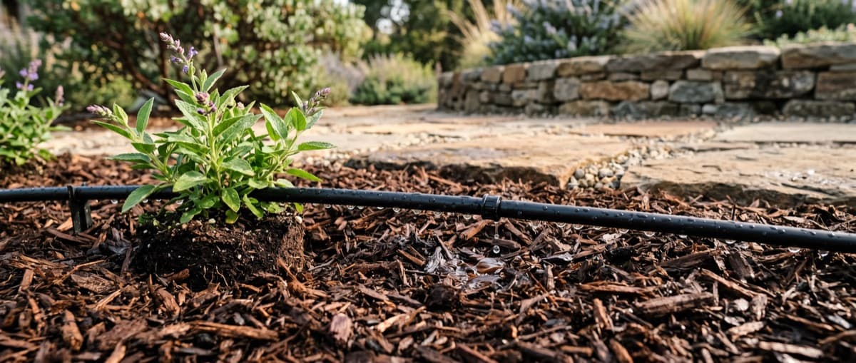 Representative irrigation and water-wise landscape visual with clean planting detail.