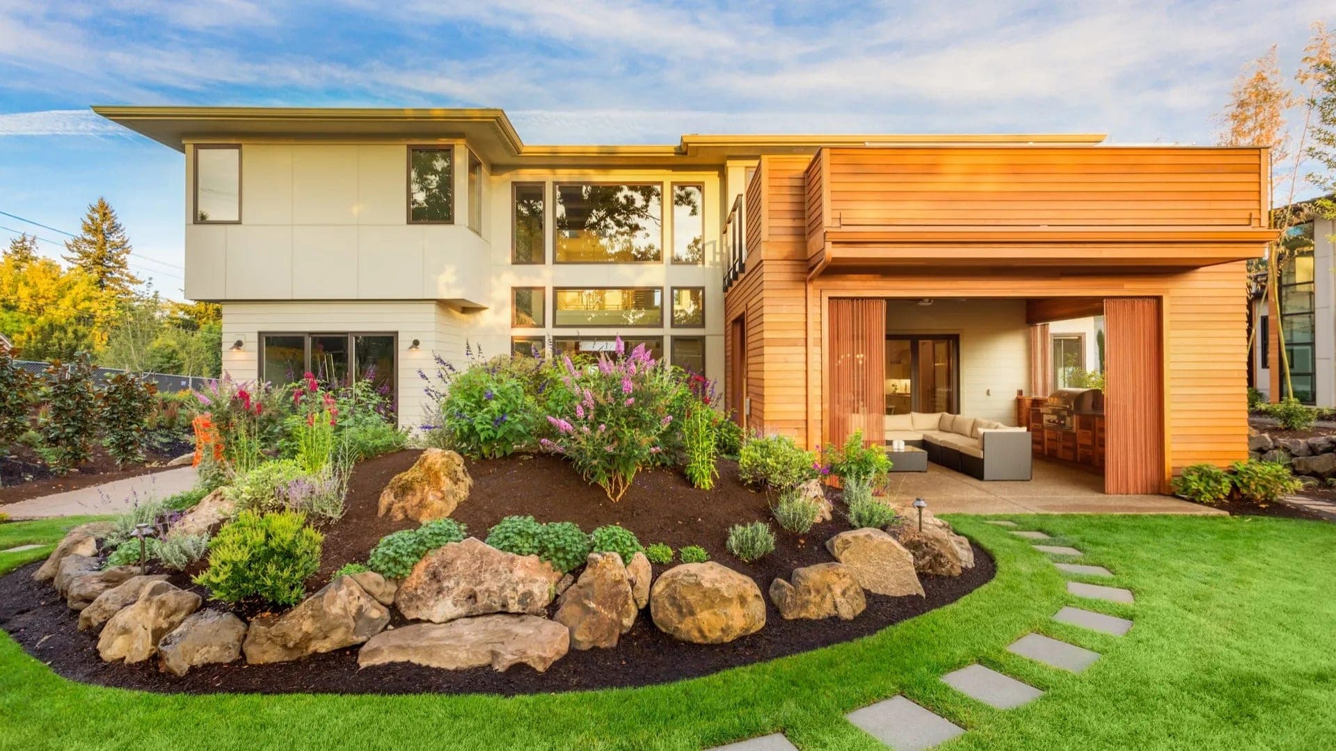 RNR landscaping work in progress across a North Bay property with planting and clean edges.