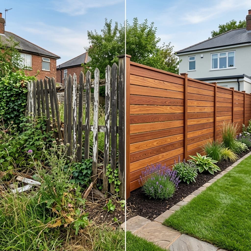Fence and yard edge upgrade sequence by RNR Landscaping.