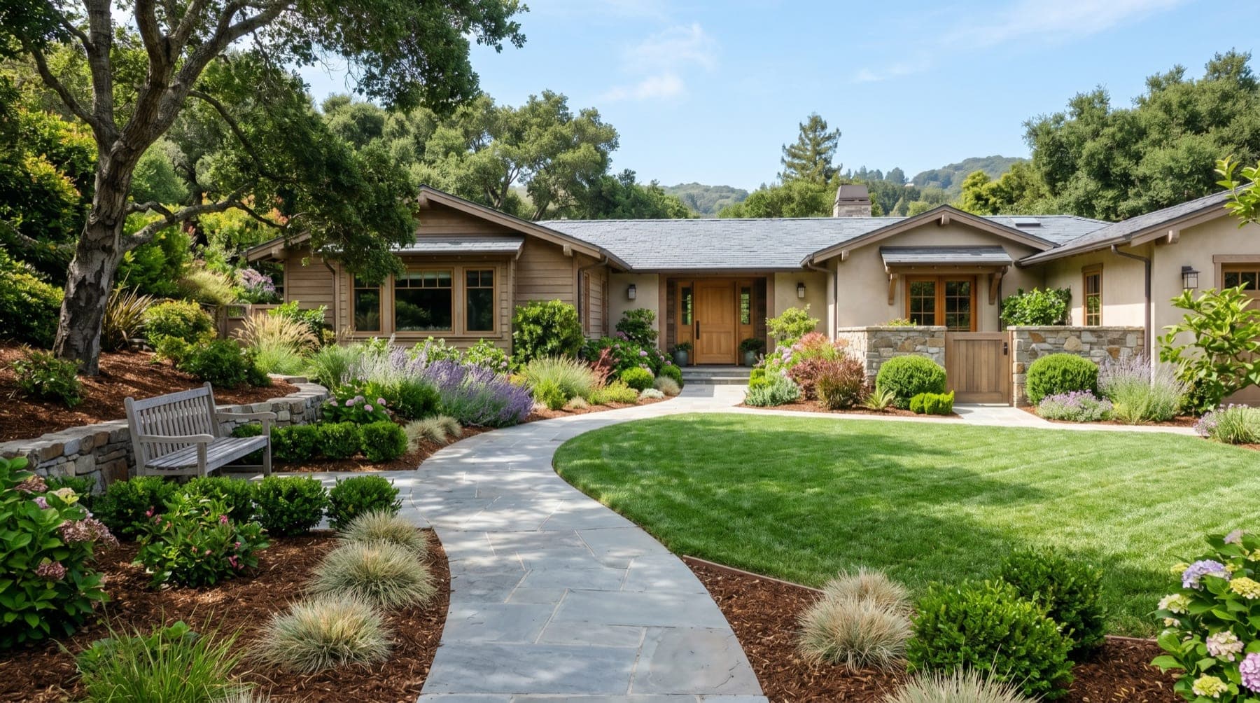 Corte Madera service area landscape concept with North Bay planting, outdoor living detail, and open sky.