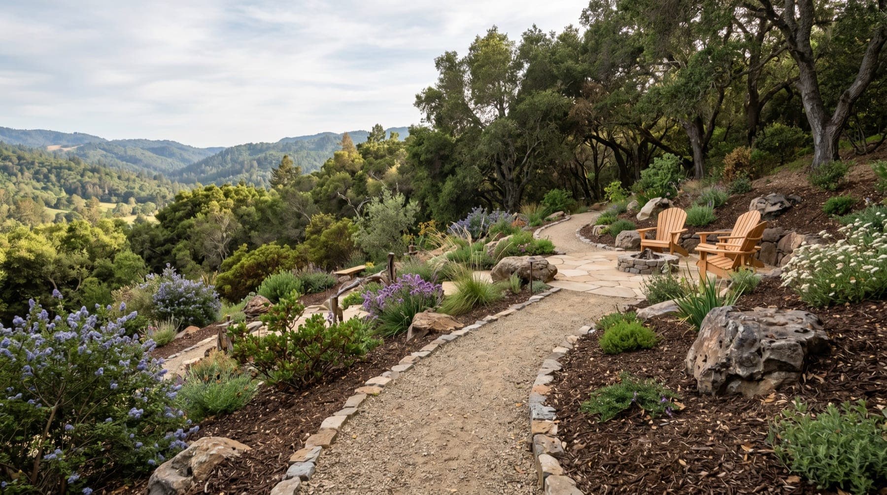 Fairfax service area landscape concept with North Bay planting, outdoor living detail, and open sky.