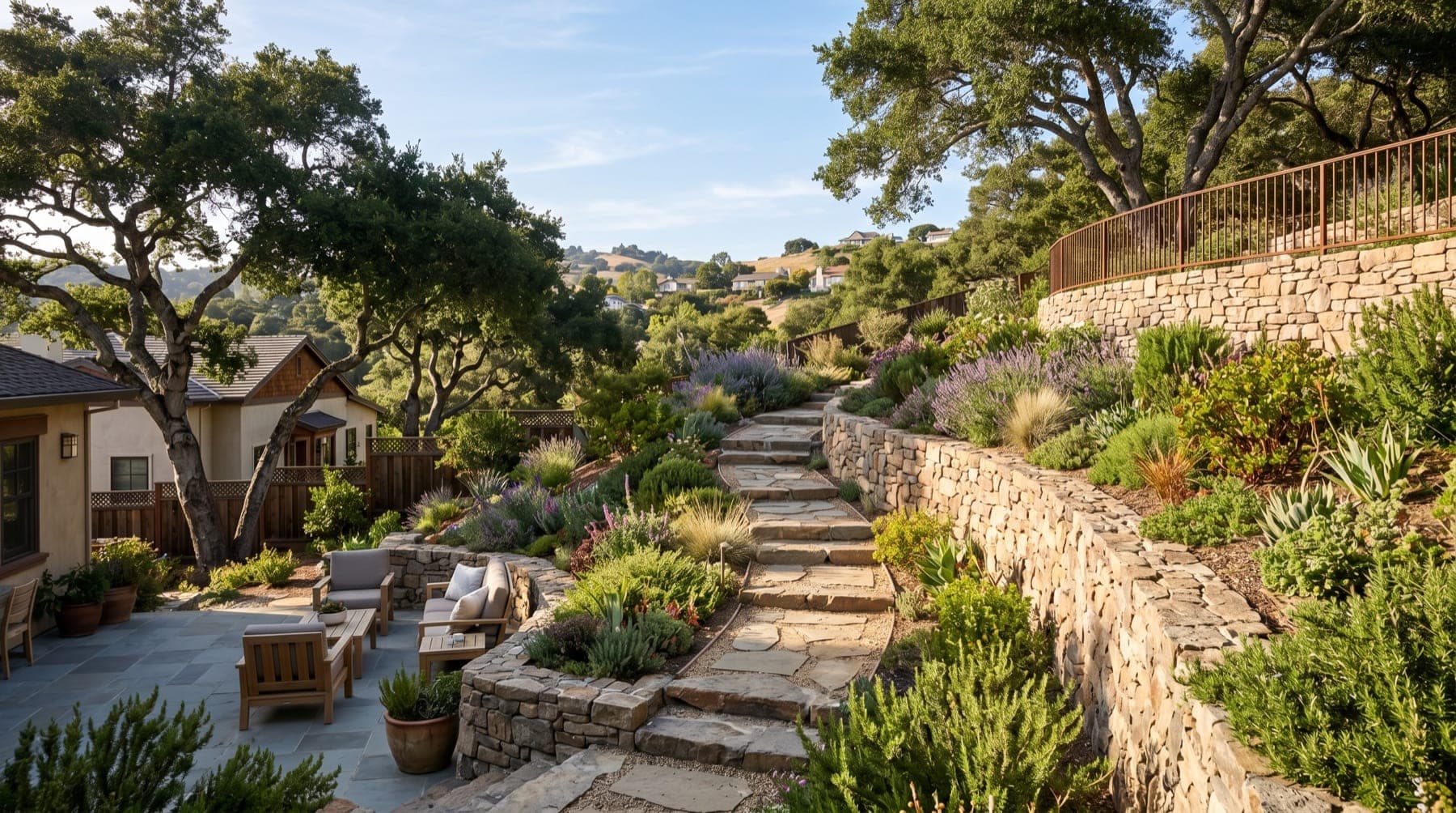 Novato service area landscape concept with North Bay planting, outdoor living detail, and open sky.
