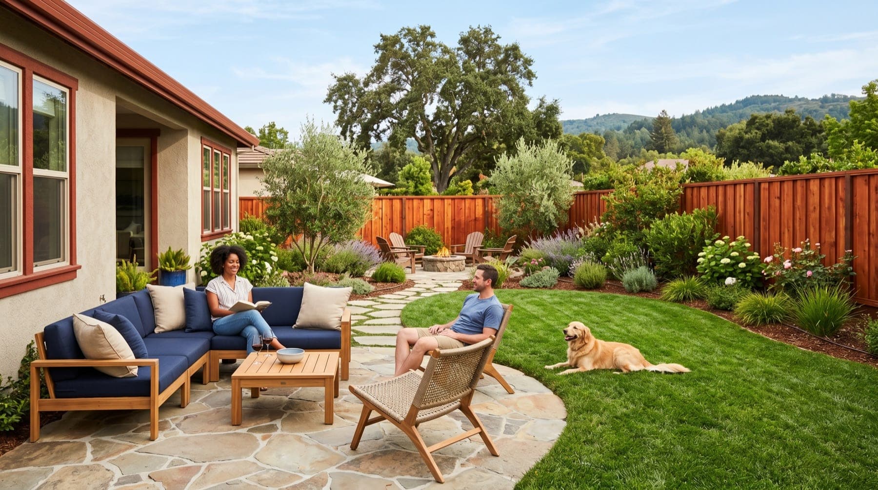 Windsor service area landscape concept with North Bay planting, outdoor living detail, and open sky.